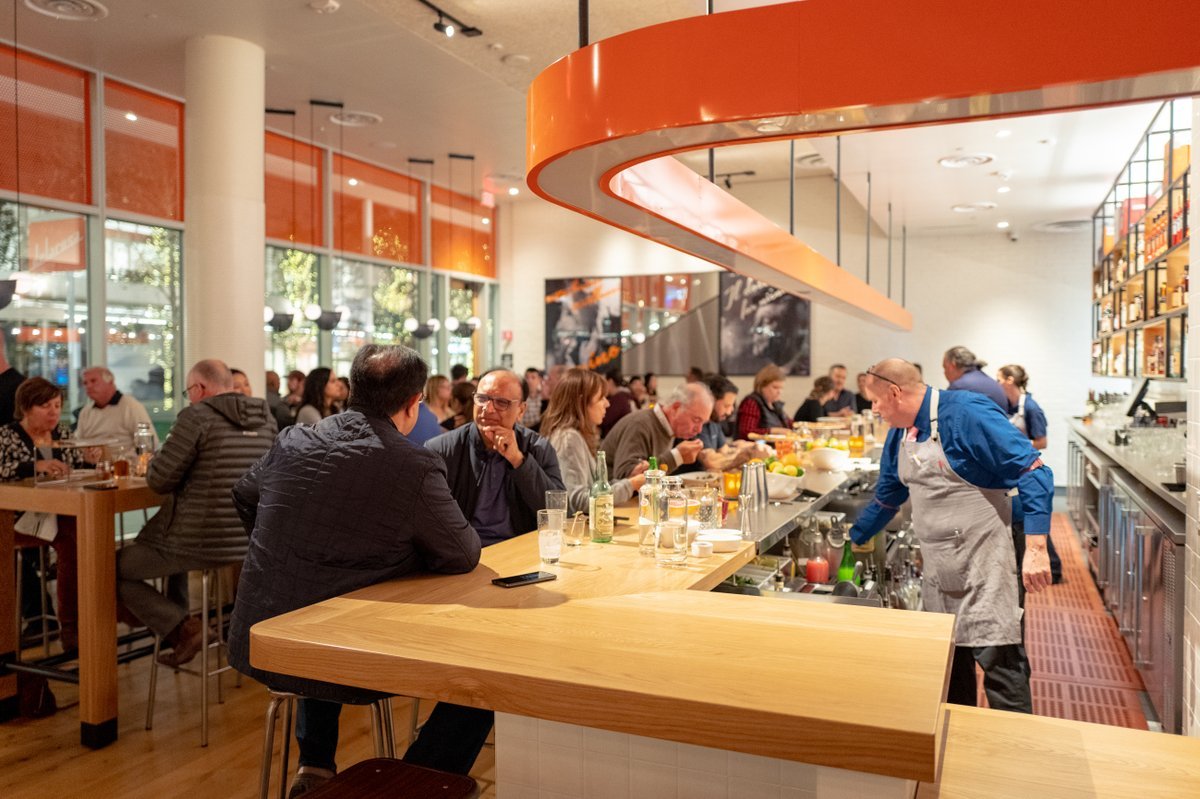 Interior of restaurant during grand opening event at Delarosa restaurant in City Center Bishop Ranch shopping center in San Ramon, California, November 20, 2019. Delarosa is an example of the trend towards iconic San Francisco restaurants opening locations in the affluent East Bay.