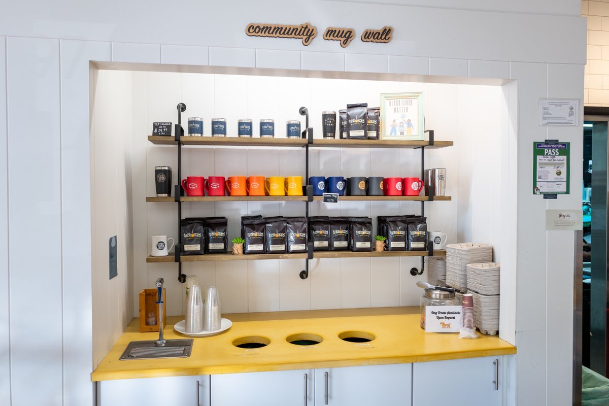 Community mug wall at Philz Coffee in Lafayette, California, October 5, 2021. Photo courtesy Sftm.