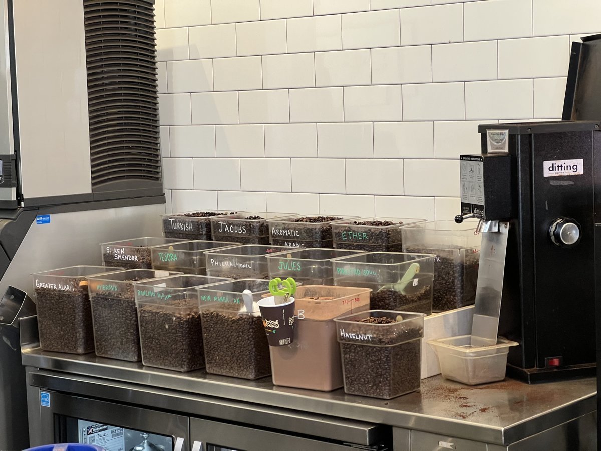 Various varities of ground coffee are visible at Philz Coffee in Lafayette, California, March 8, 2022. Photo courtesy Sftm.